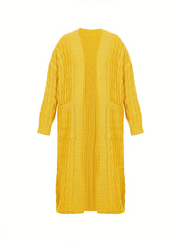 Plus Size Solid Knit Cable Cardigan with pockets