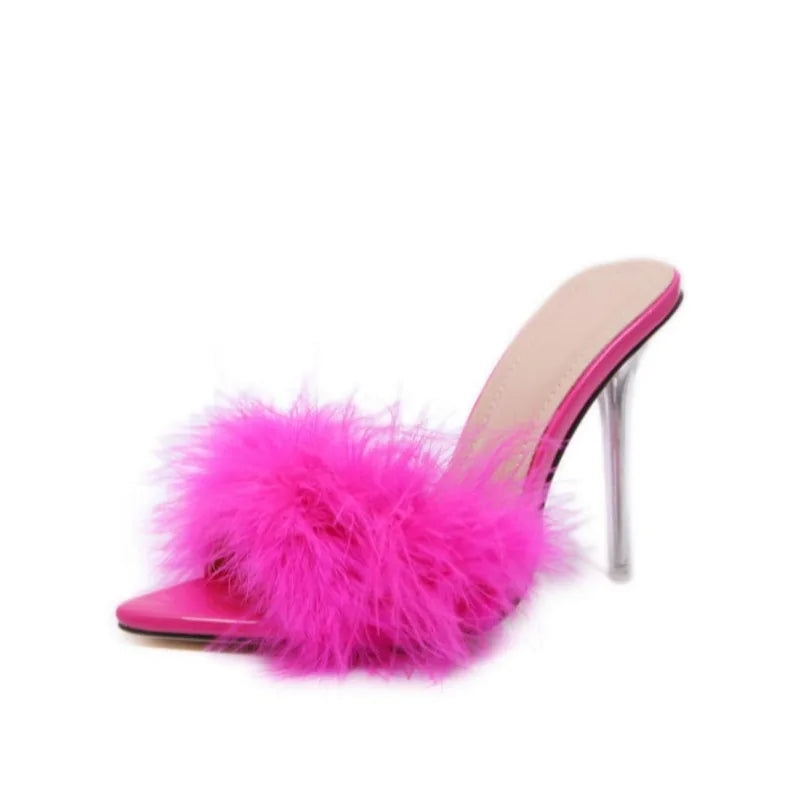Ladies Furry Peep Toe Slides