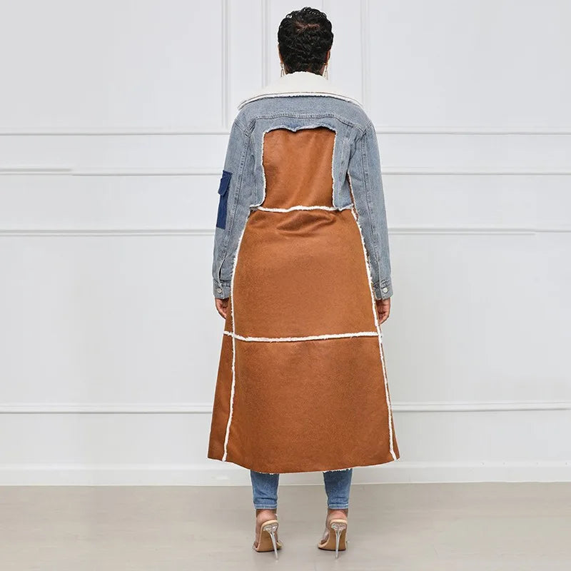ZAMOR Denim Patchwork Urban Sheepskin Winter Coat
