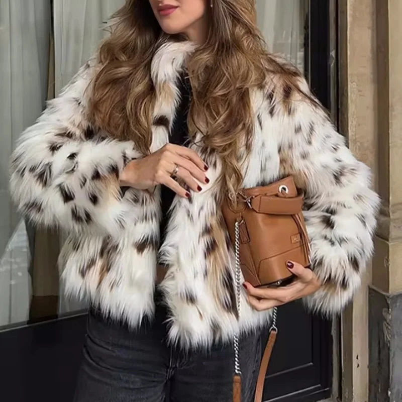 Guobioziy Faux Leopard Fur Jacket