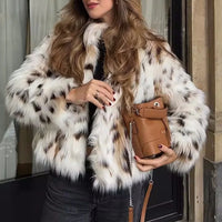 Guobioziy Faux Leopard Fur Jacket