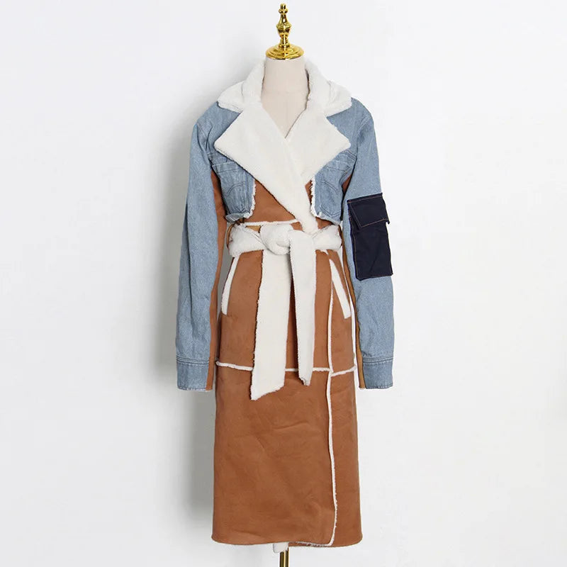 ZAMOR Denim Patchwork Urban Sheepskin Winter Coat