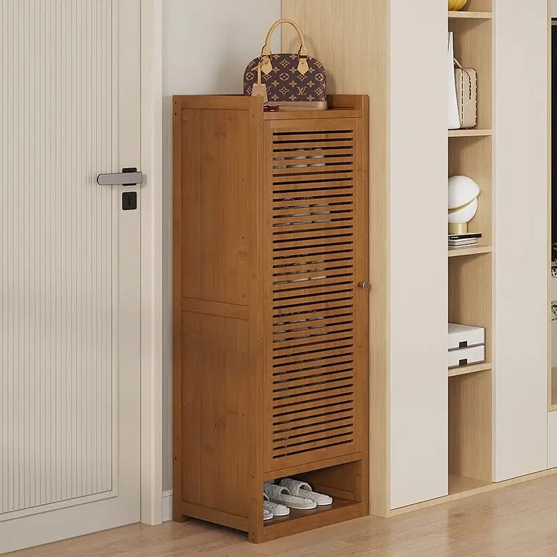 Multi Level Solid Bamboo Shoe Cabinet with Doors