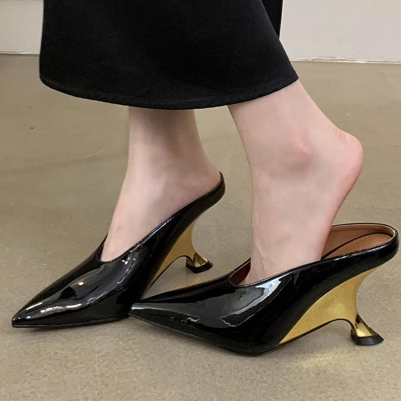 The Bold Point Toed Metallic Wedge Heels