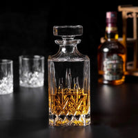 Whiskey Decanter and Glasses Set in Unique Gift Box - Original Crystal Liquor Decanter Set