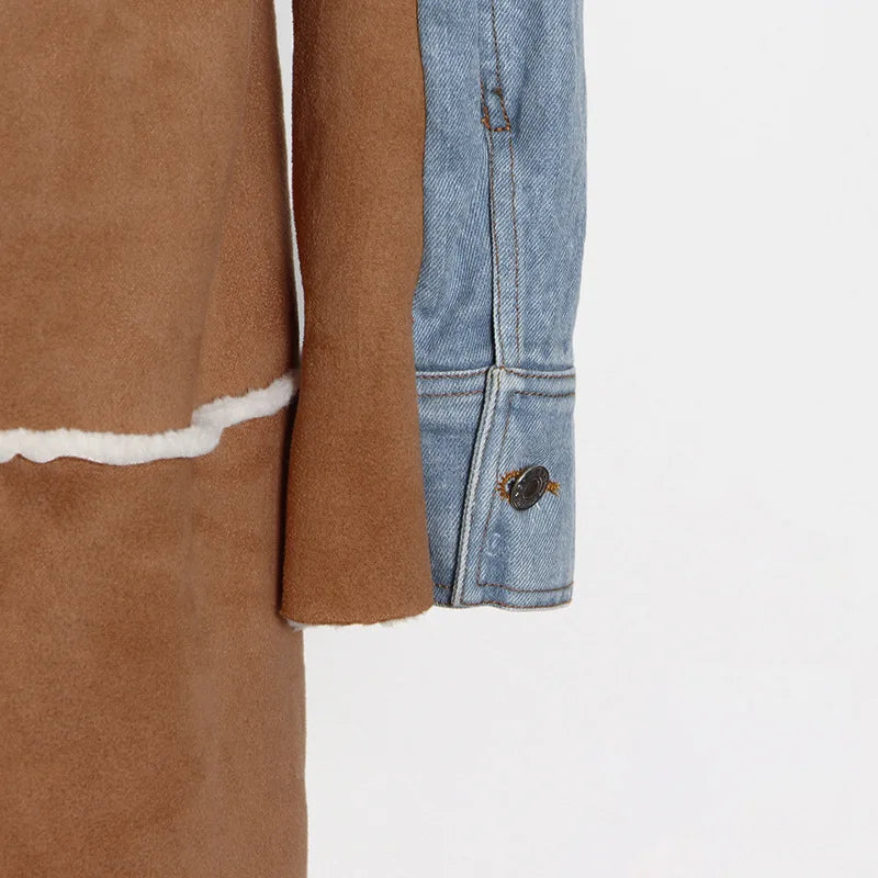 ZAMOR Denim Patchwork Urban Sheepskin Winter Coat