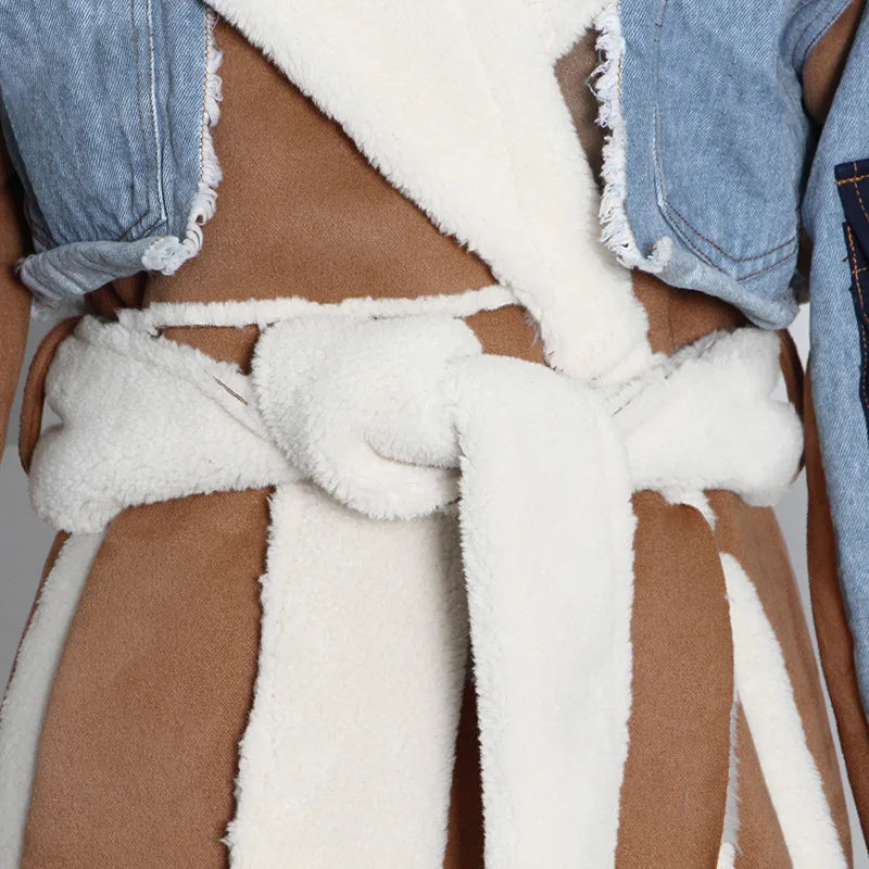ZAMOR Denim Patchwork Urban Sheepskin Winter Coat