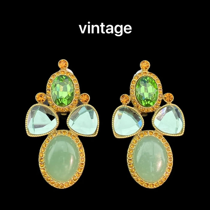 European Vintage Rhinestone Clip on Earrings