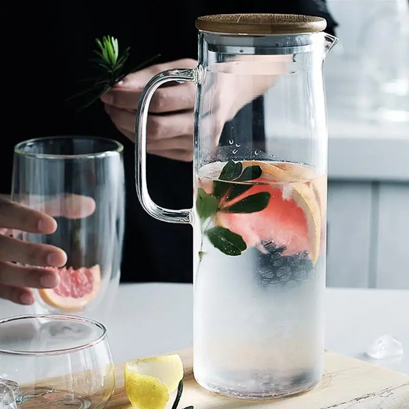 Large-Capacity Glass Water Pitcher with Bamboo Lid