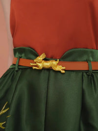 Gold Designer Rabbit Buckled Leather Belt