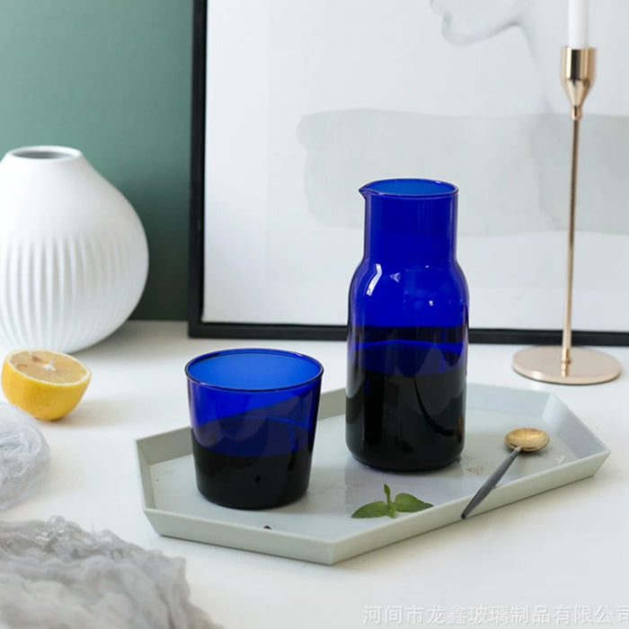 Glass Water Bottle with Glass Cup Set Drinkware Bedside Carafe with Tumbler Glasses Drinking Pitcher for Milk Juice Beverage Tea