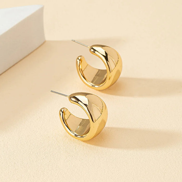 Gold or Silver Round Thick Hoop Earrings