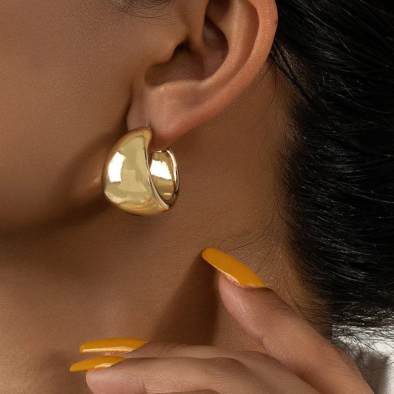 Gold or Silver Round Thick Hoop Earrings