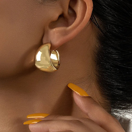 Gold or Silver Round Thick Hoop Earrings