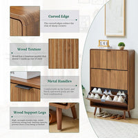 Fluted Tilt Proof  Narrow Slim Shoe Cabinet with 3 Flip Drawers