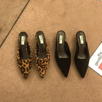 Lolita Casual Low Heel Faux Suede Leopard Printed Mules