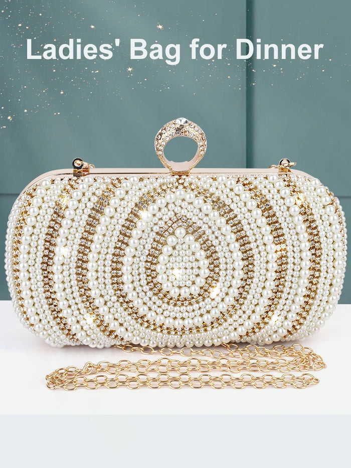 Elegant  Luxury Pearl and Rhinestone Dinner Bag