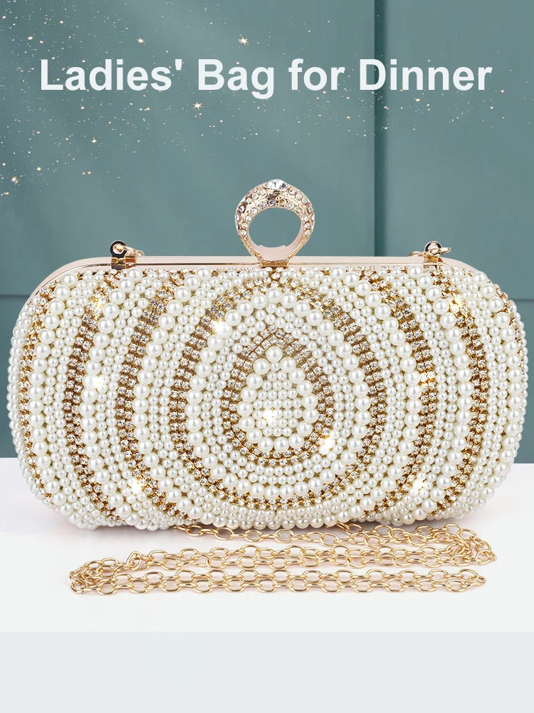 Elegant  Luxury Pearl and Rhinestone Dinner Bag