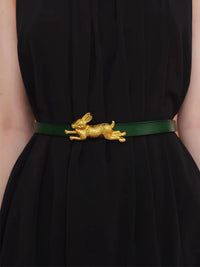 Gold Designer Rabbit Buckled Leather Belt