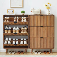 Fluted Tilt Proof  Narrow Slim Shoe Cabinet with 3 Flip Drawers