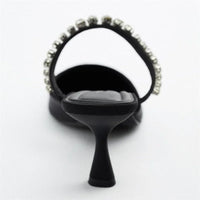 Sparkling Black Rhinestones Low Heel Mules