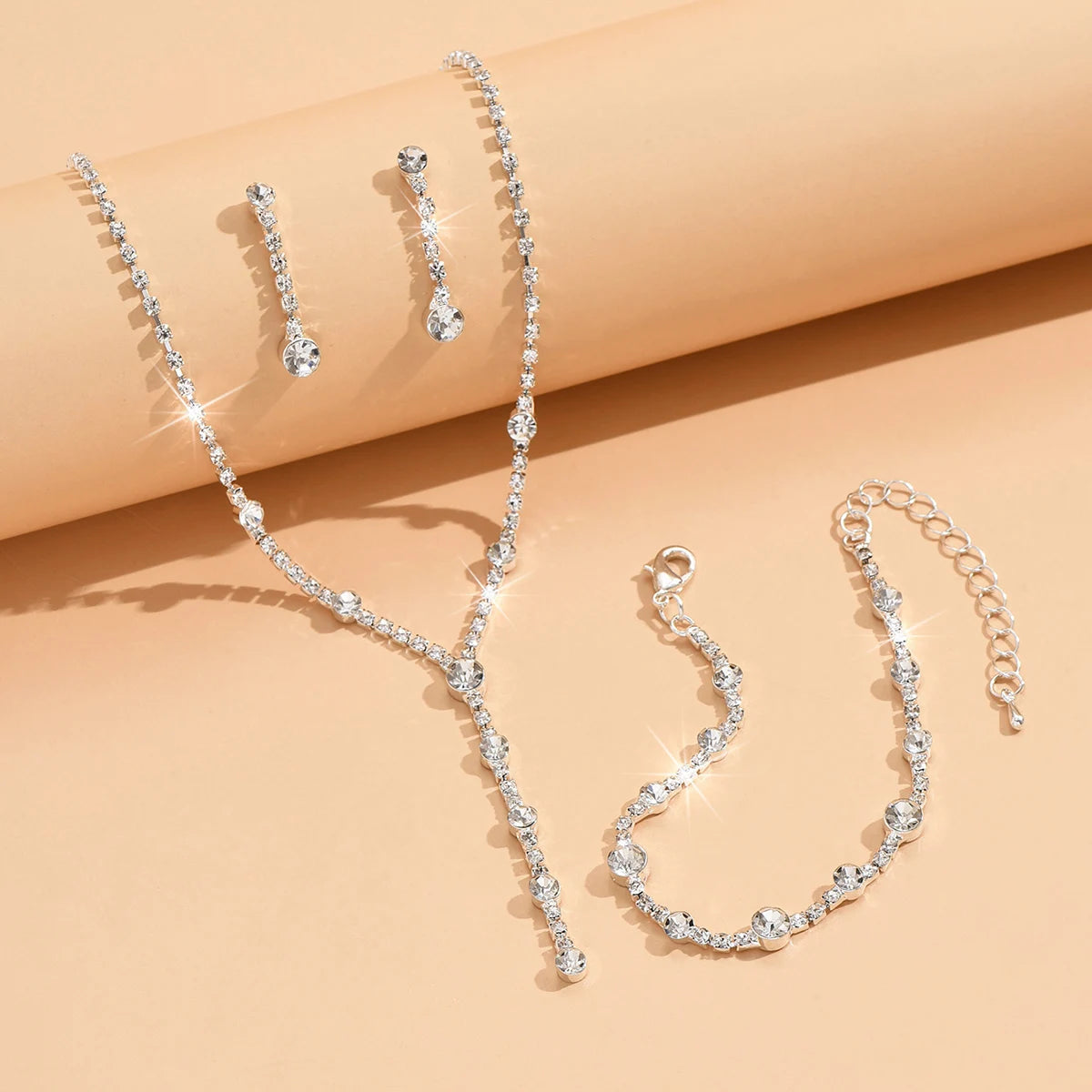 Rhinestione Earrings Necklace Bracelet  Set