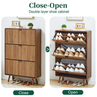Fluted Tilt Proof  Narrow Slim Shoe Cabinet with 3 Flip Drawers