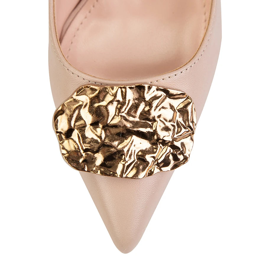 Soft Leather Pointed Decorative Metal Buckle Stiletto
