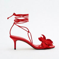 Sexy Solid Red Flowers Lace Up Sandals