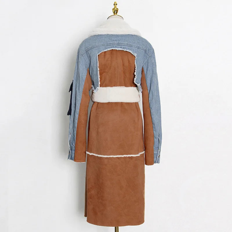 ZAMOR Denim Patchwork Urban Sheepskin Winter Coat