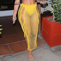 Gorgeous yellow fishnet long skirt beach cover up