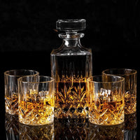 Whiskey Decanter and Glasses Set in Unique Gift Box - Original Crystal Liquor Decanter Set