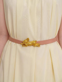 Gold Designer Rabbit Buckled Leather Belt