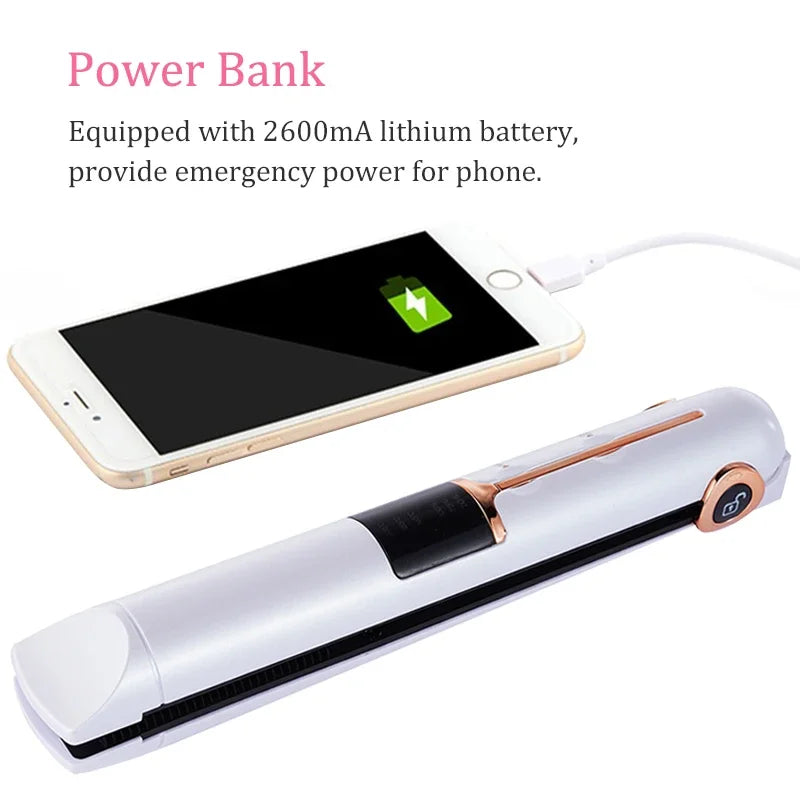 Portable Travel USB Rechargeable Hair Straightener with Power Bank