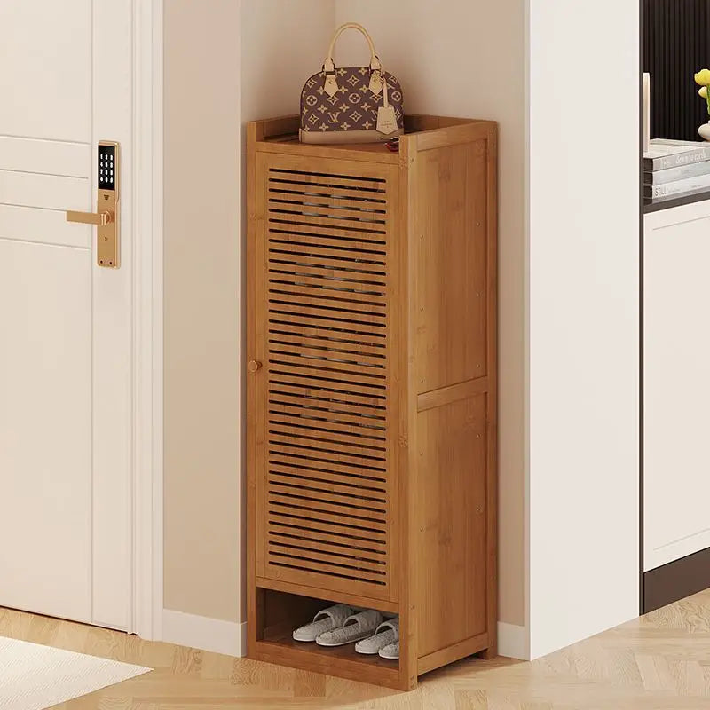 Multi Level Solid Bamboo Shoe Cabinet with Doors
