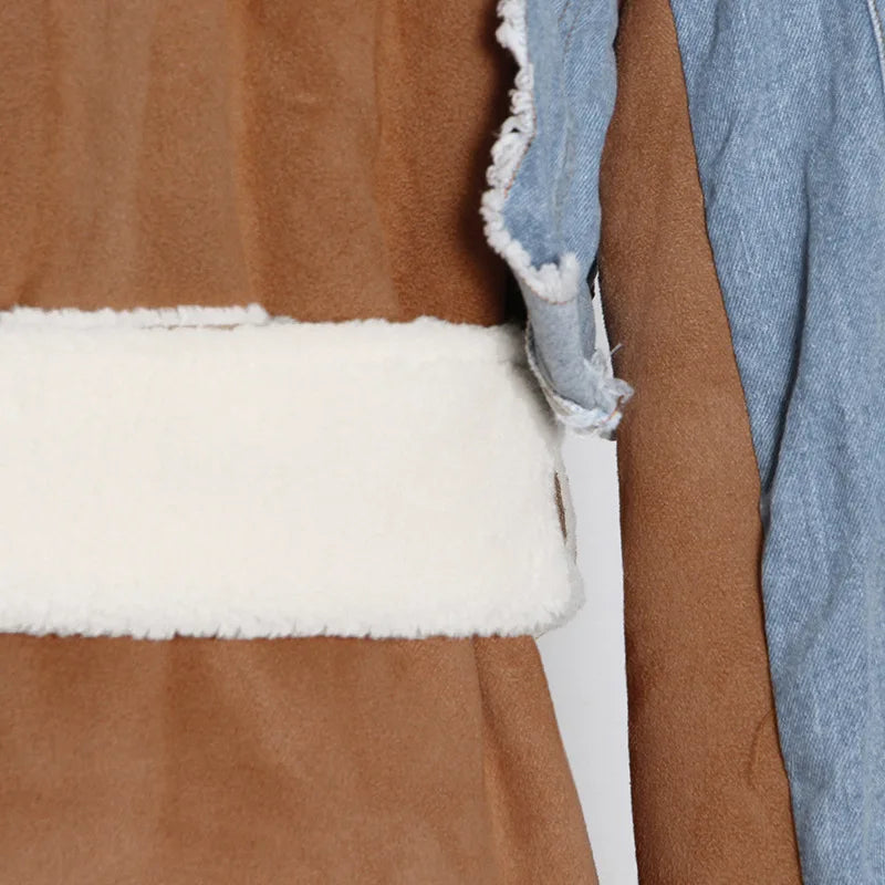 ZAMOR Denim Patchwork Urban Sheepskin Winter Coat