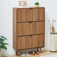 Fluted Tilt Proof  Narrow Slim Shoe Cabinet with 3 Flip Drawers