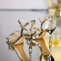 Women Crystal  strappy Square Toed High Heels Sandals