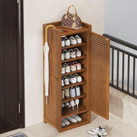 Multi Level Solid Bamboo Shoe Cabinet with Doors