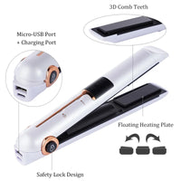 Portable Travel USB Rechargeable Hair Straightener with Power Bank