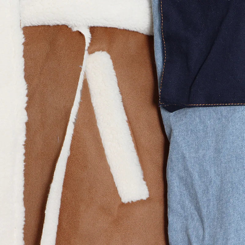 ZAMOR Denim Patchwork Urban Sheepskin Winter Coat