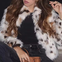 Guobioziy Faux Leopard Fur Jacket