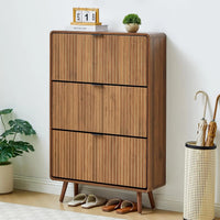 Fluted Tilt Proof  Narrow Slim Shoe Cabinet with 3 Flip Drawers