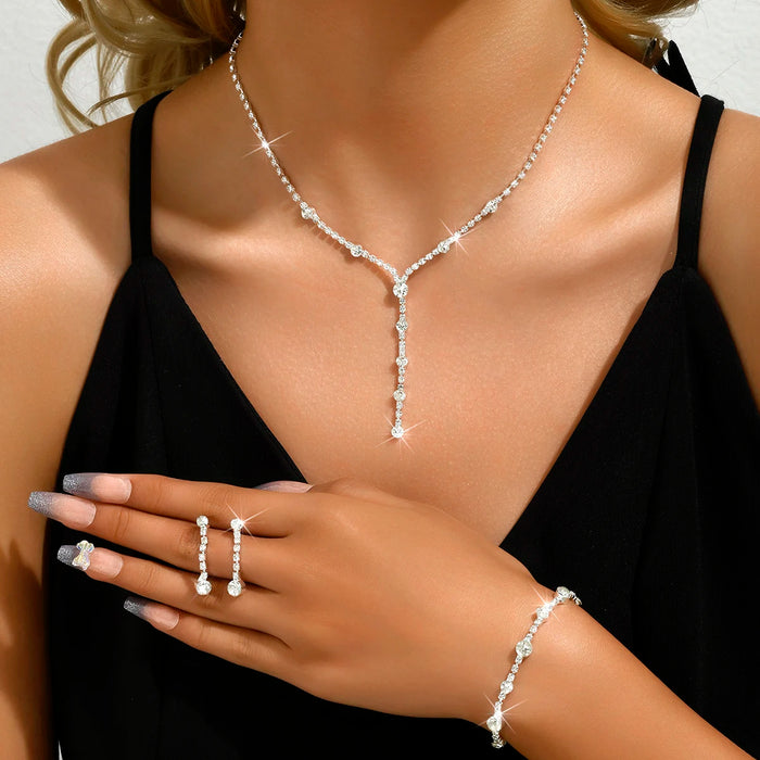 Rhinestione Earrings Necklace Bracelet  Set