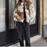 Guobioziy Faux Leopard Fur Jacket