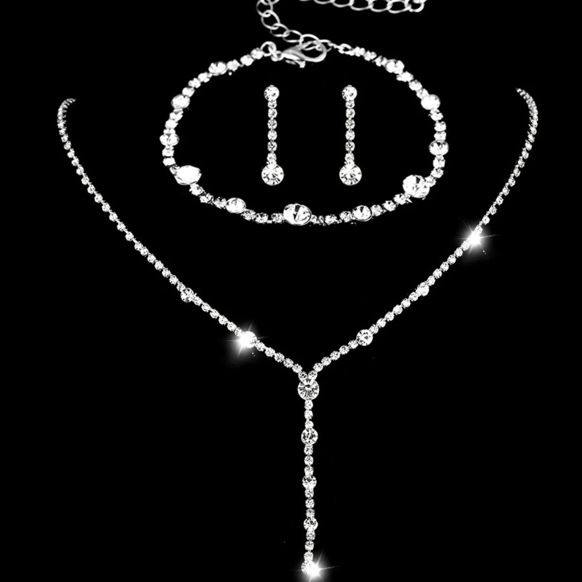 Rhinestione Earrings Necklace Bracelet  Set