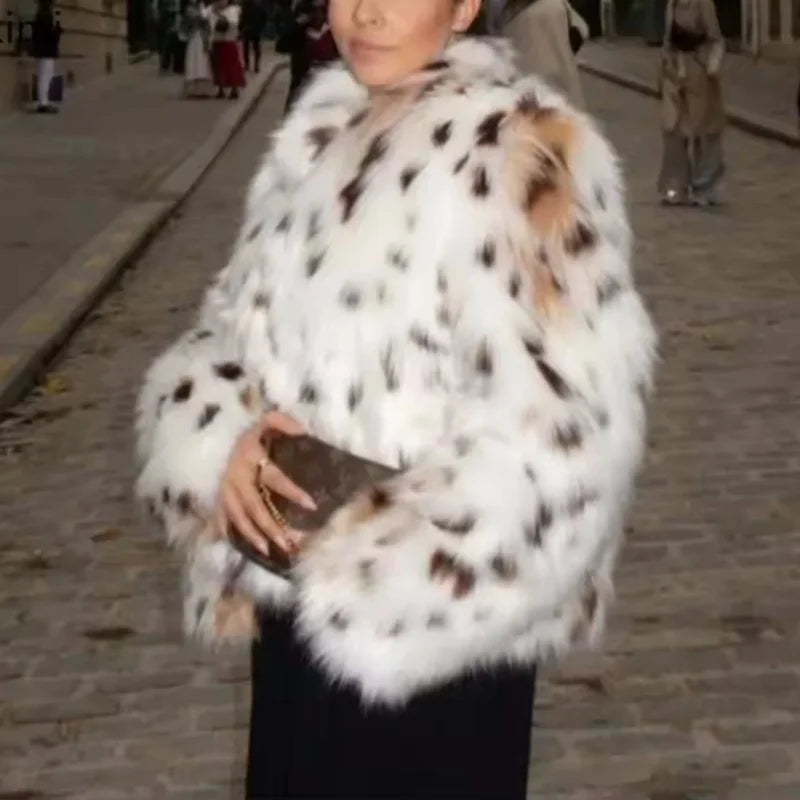 Guobioziy Faux Leopard Fur Jacket