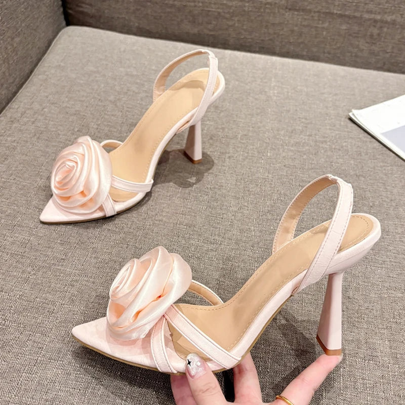 Silk Rose Flowers Open Toe Sling Back Sandals