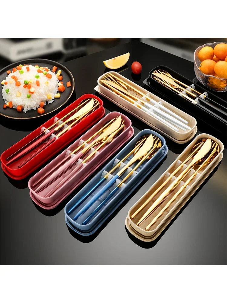 Reusable Portable Stainless Steel Cutlery Set With Storage Box