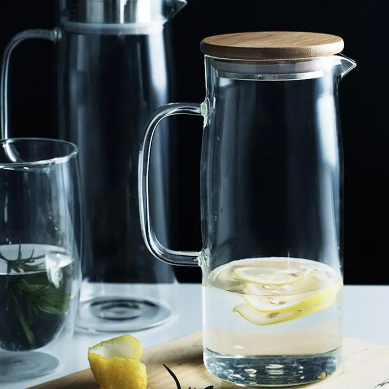 Large-Capacity Glass Water Pitcher with Bamboo Lid